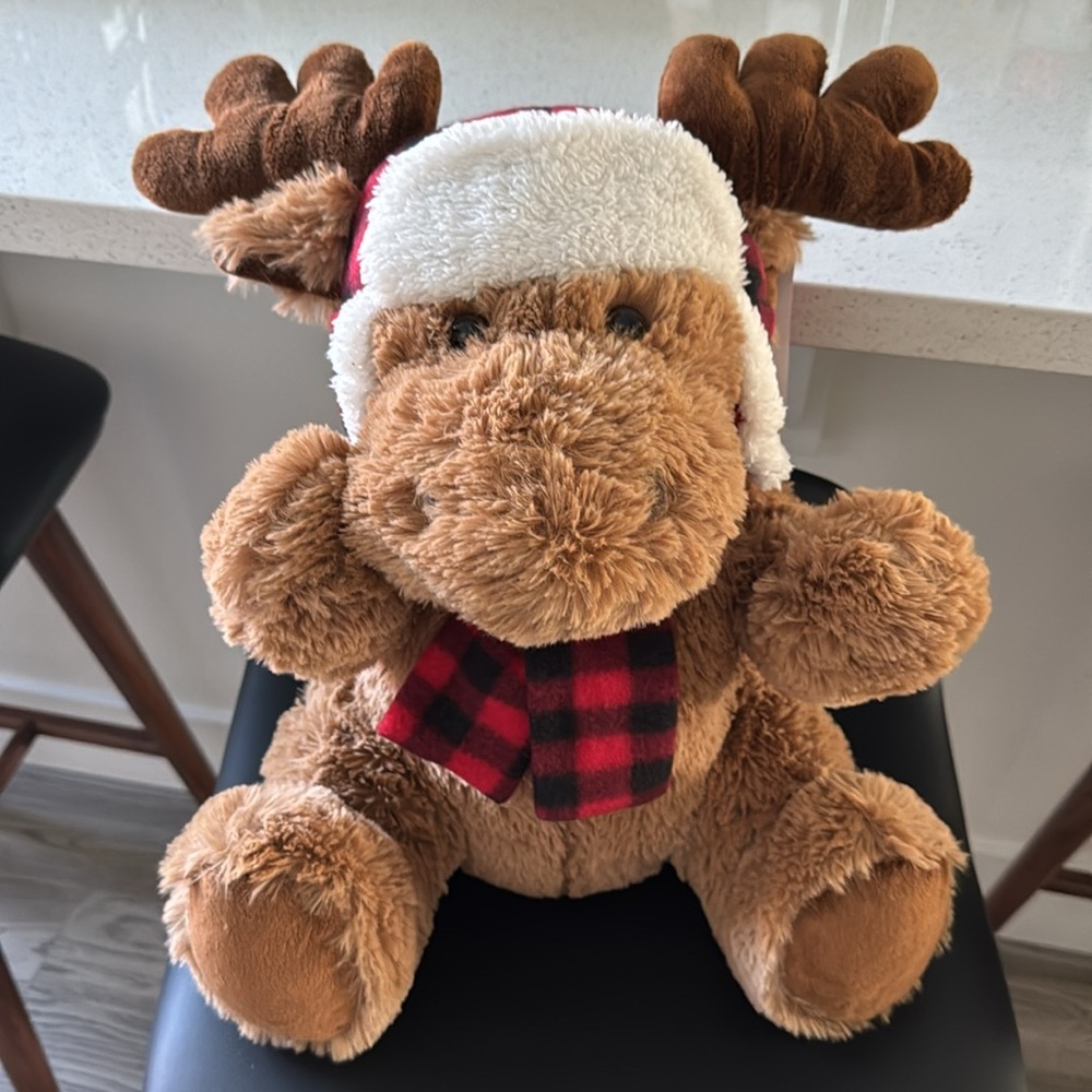 NWT Plush Moose with Red Plaid Hat and Scarf